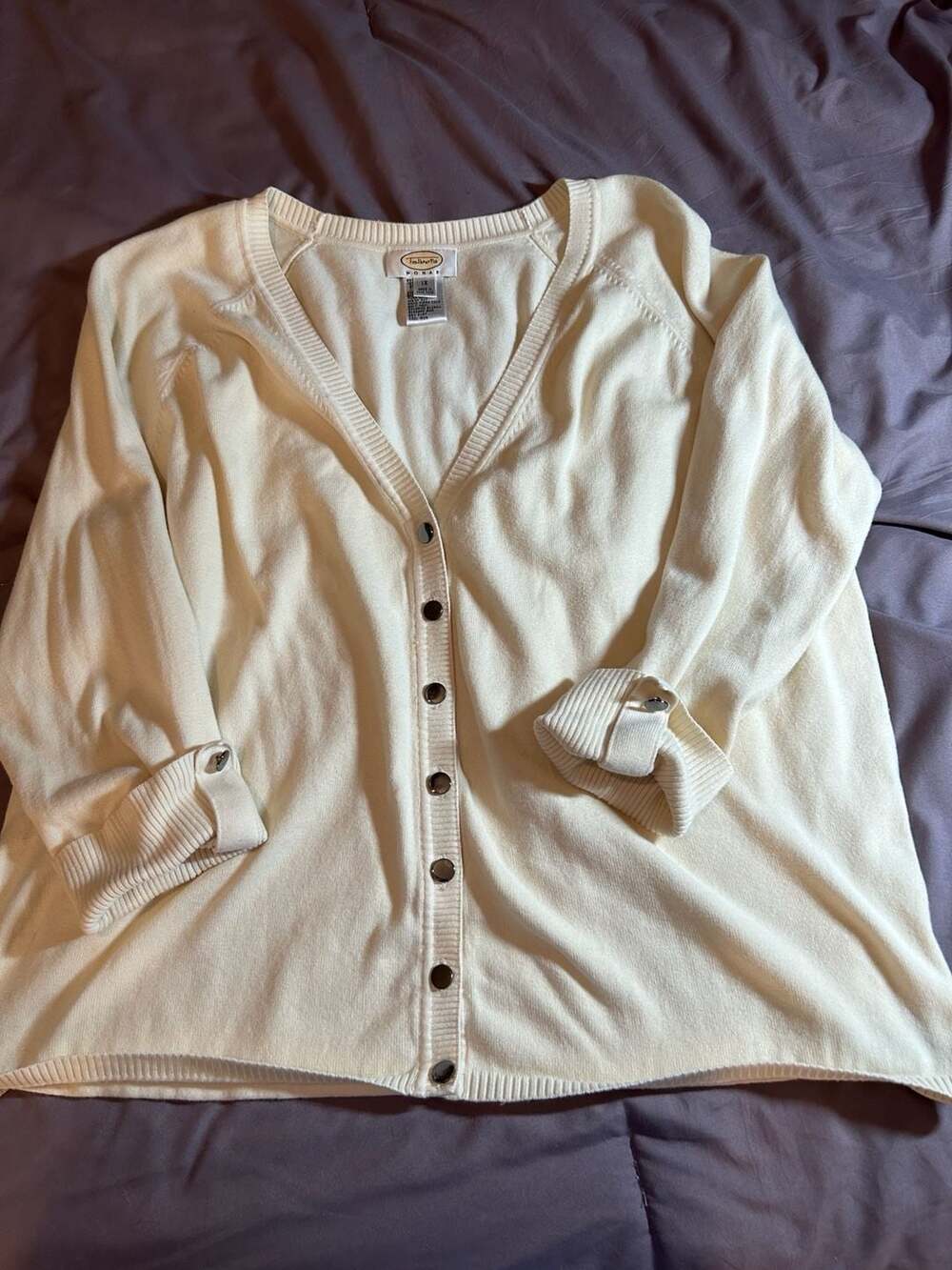Talbots Woman Cream V-Neck Button-Down Cardigan Sweater Size 1X